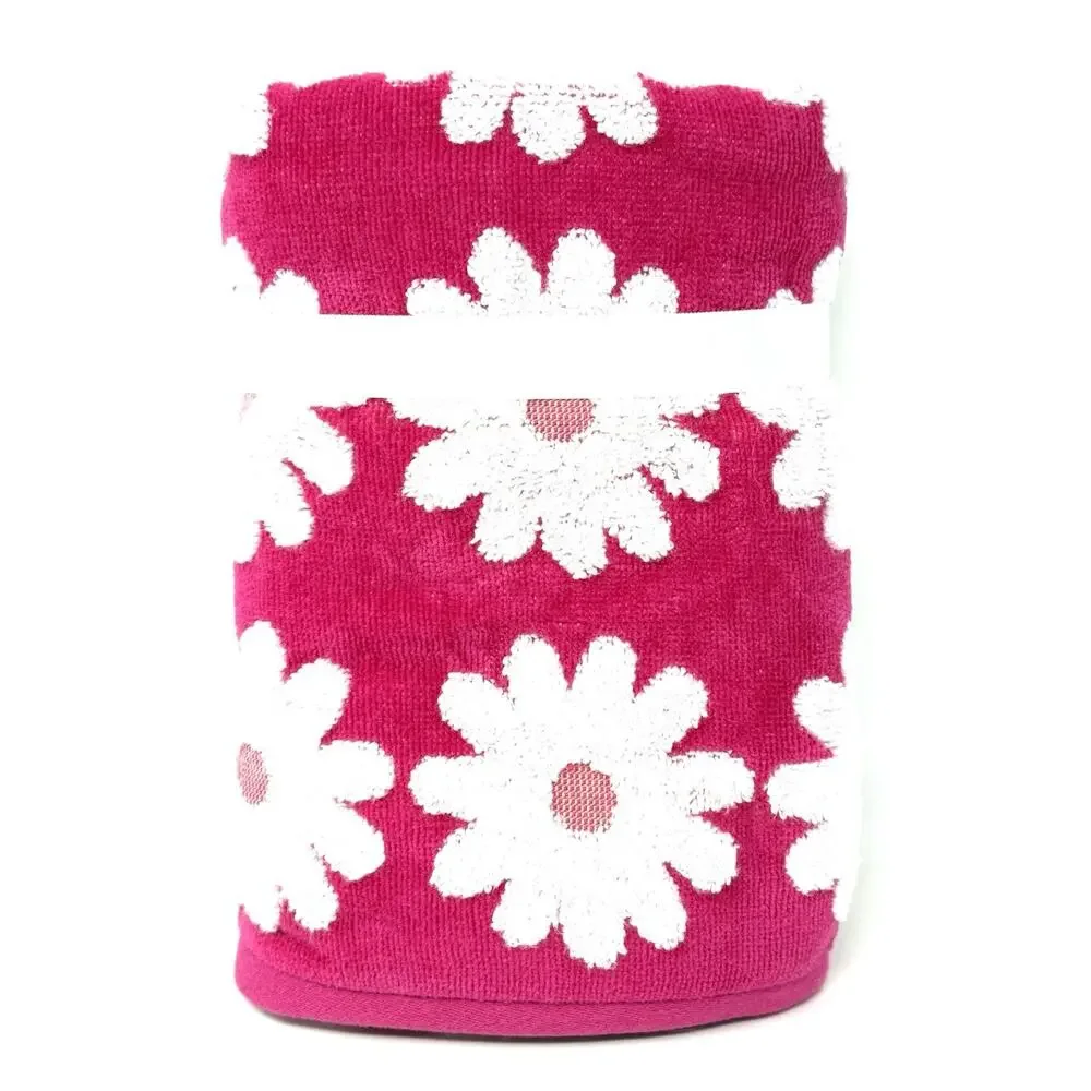 Caro Hot Pink Floral Hand Towels Daisies 2 Pcs Bright Pink White NWT Set Of 2